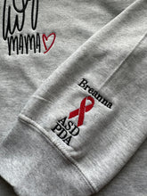 Load image into Gallery viewer, Heart Warrior Mama Sweatshirt CHD Awareness Shirt Heart Mom Embroidered Crewneck Congenital Heart Defect Support Warrior Mom Gift