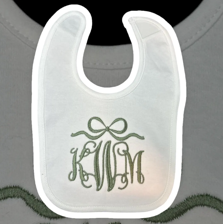 Monogram Circle Frame Embroidered Bib and Burp