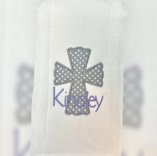 Load image into Gallery viewer, Applique Cross Embroidered Bib and Burp