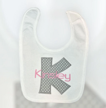 Load image into Gallery viewer, Applique Initial Embroidered Bib and Burp