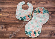 Load image into Gallery viewer, Coral Teal Boho Gift for Girl or Boy - Bib, Burp or Set Baby Baby Coral Teal Boho