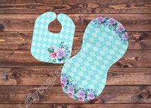 Load image into Gallery viewer, Baby Teal Plaid Floral Gift for Girl or Boy - Bib, Burp or Set Baby Teal Plaid Floral