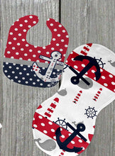 Load image into Gallery viewer, Baby Navy Anchor Gift for Girl or Boy - Bib, Burp or Set Baby Navy Anchor