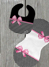 Load image into Gallery viewer, Baby Pink and Black Bow Gift for Girl or Boy - Bib, Burp or Set Pink and Black Bow