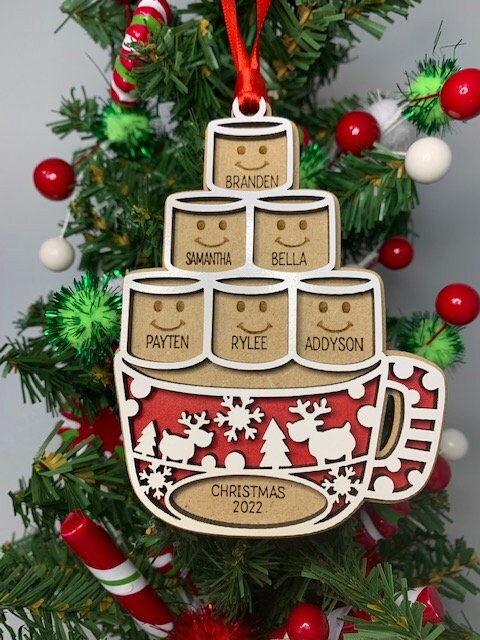 Hot Cocoa Marshmallow Personalized Ornament Family Ornament