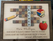 Load image into Gallery viewer, Teacher Appreciation Scrabble, puzzle pieces, teacher gift, scrabble