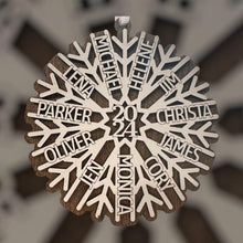 Load image into Gallery viewer, Personalized Snowflake Family Ornament 2024 Custom Christmas Decoration with Family Names Snowflake Ornament for Families, Holds 2-12 Names