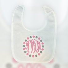Load image into Gallery viewer, Embroidered Monogram Baby Bib and Burp Cloth Set, Personalized Gift