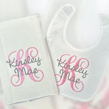 Load image into Gallery viewer, Personalized Name Baby Gift Personalized Embroidered Baby Bib & Burp Cloth Set Custom Baby Gift 100% Cotton Burp Cloth Soft Bib