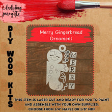 Load image into Gallery viewer, Merry Gingerbread Ornament DIY Christmas Wood Blank Paint Your Own Gingerbread Holiday Craft Kit Personalized Ornament