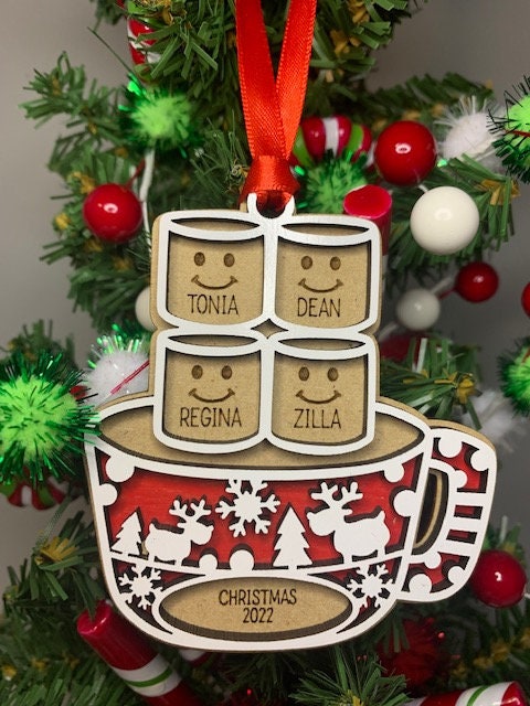 Hot Cocoa Marshmallow Personalized Ornament Family Ornament Personalized Marshmallow
