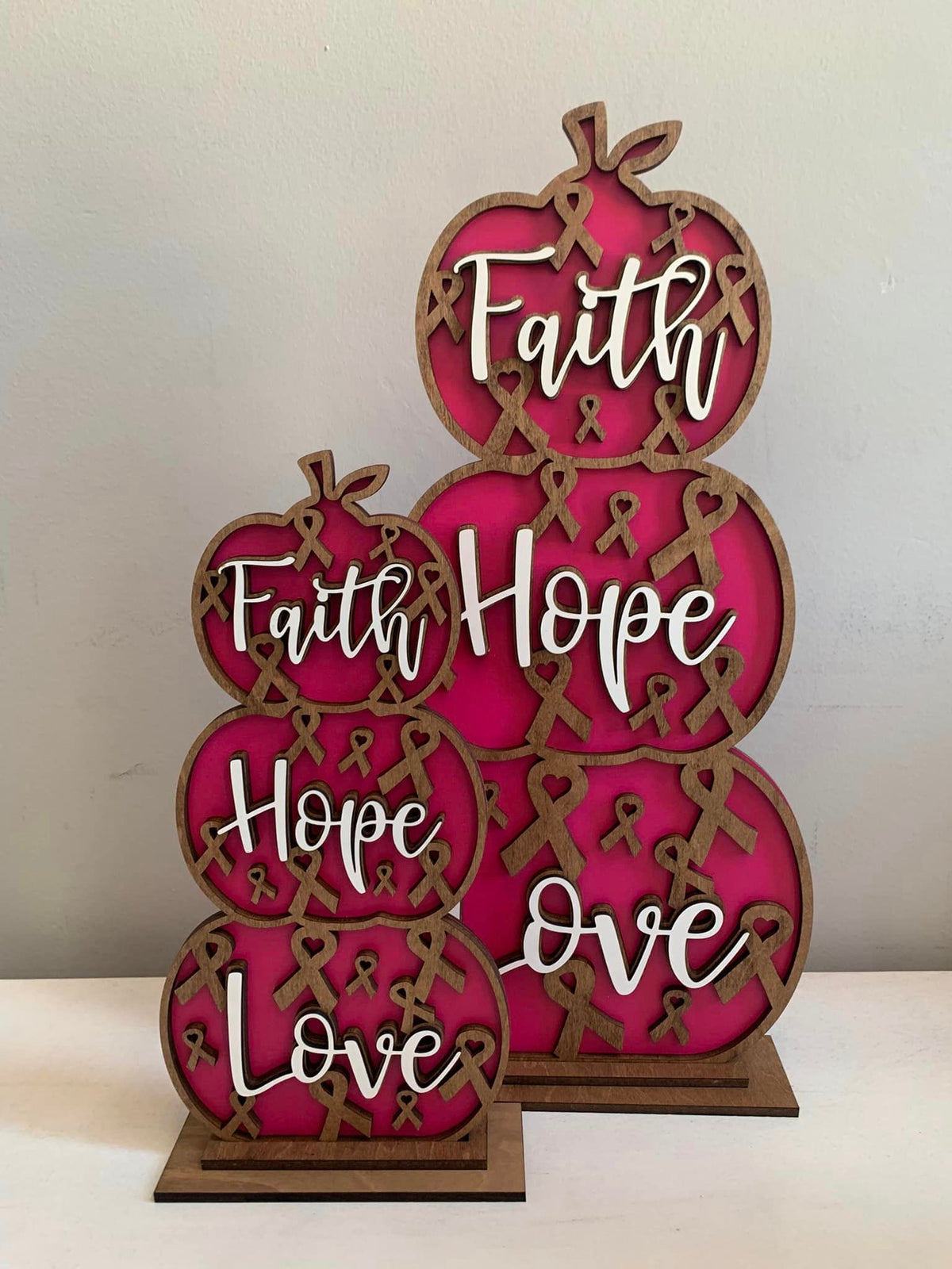 Faith Hope Love Awareness Stacked Pumpkin – Personalized by Ribbon Color