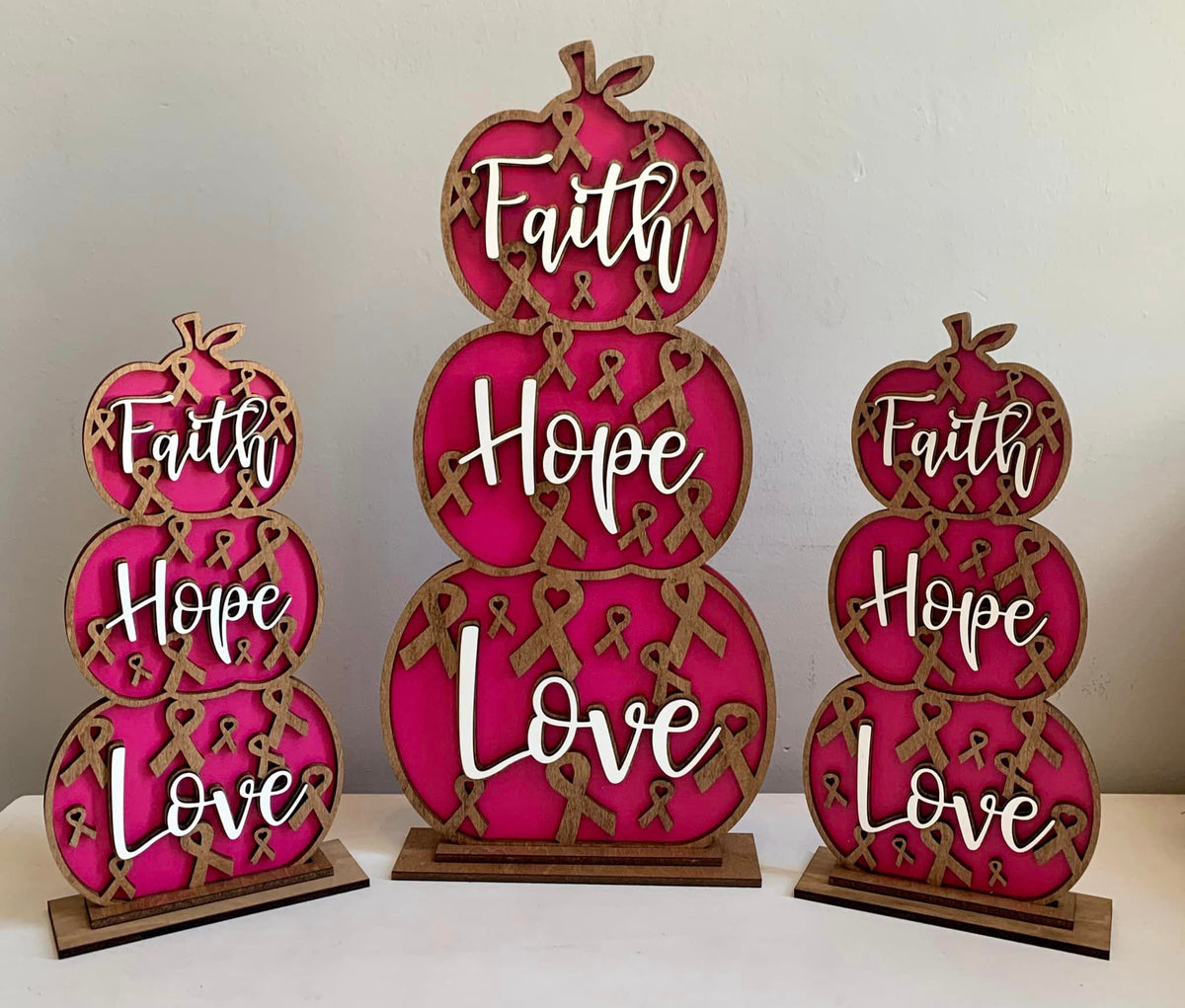 Faith Hope Love Awareness Stacked Pumpkin – Personalized by Ribbon Color