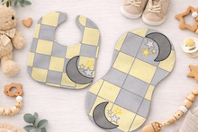 Load image into Gallery viewer, Baby Yellow Grey Moon Gift for Girl or Boy -  Bib, Burp or Set Yellow Grey Moon
