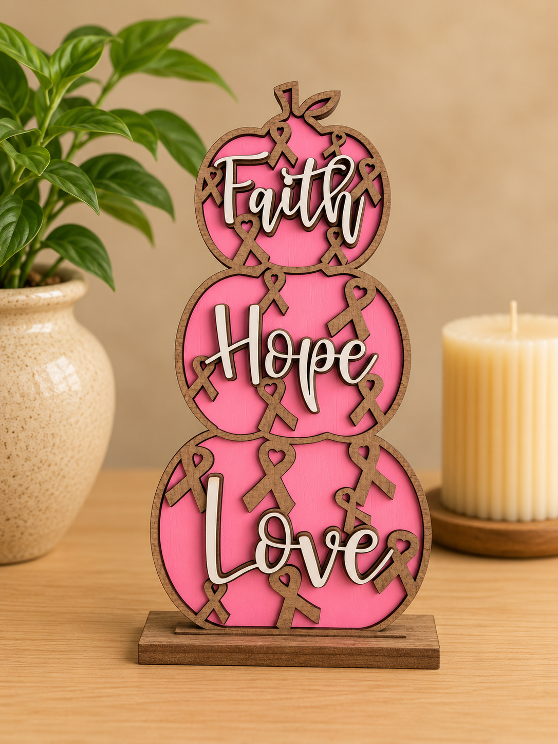 Faith Hope Love Awareness Stacked Pumpkin – Personalized by Ribbon Color