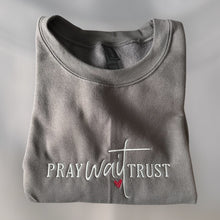 Load image into Gallery viewer, Pray Wait Trust Embroidered Sweatshirt or Hoodie – Christian Faith Crewneck or Hoodie
