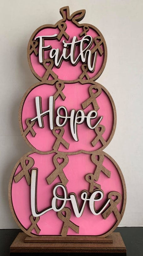 Faith Hope Love Awareness Stacked Pumpkin – Personalized by Ribbon Color