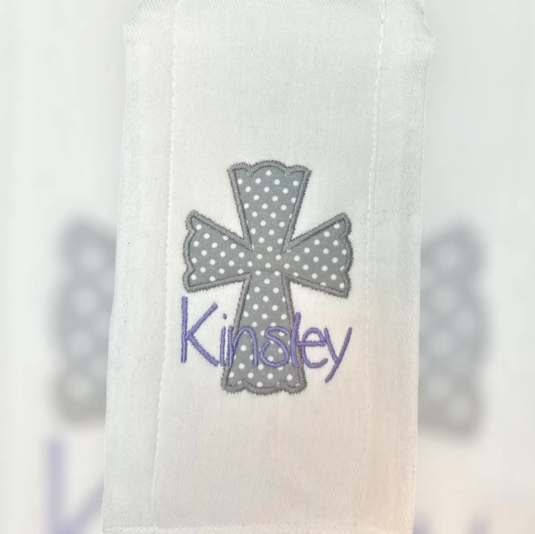 Applique Cross Embroidered Bib and Burp