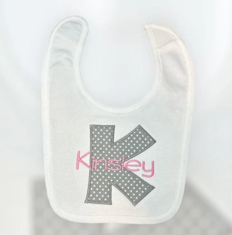 Applique Initial Embroidered Bib and Burp