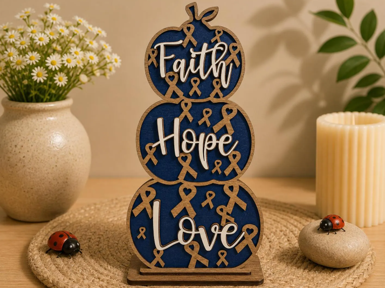 Faith Hope Love Awareness Stacked Pumpkin – Personalized by Ribbon Color