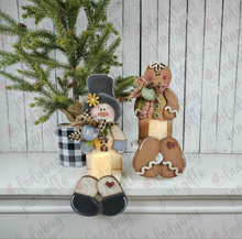Load image into Gallery viewer, Gingerbread or Snowman Votive Shelf Sitter DIY Wood Cut Out
