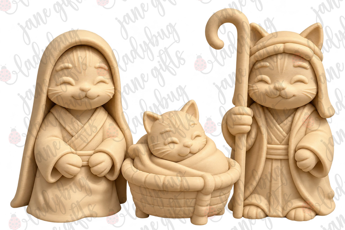 3D Printed Cat Nativity Set – 9 Piece Christmas Figurine Collection