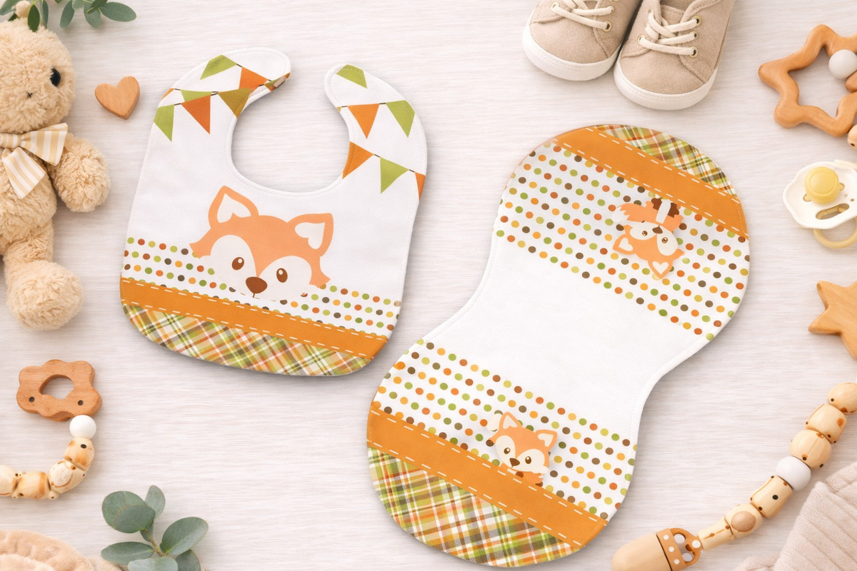 Baby Fox Gift for Girl or Boy  -  Bib, Burp or Set Baby Fox