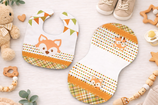 Baby Fox Gift for Girl or Boy  -  Bib, Burp or Set Baby Fox