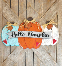 Load image into Gallery viewer, Hello Pumpkin Door Hanger - DIY Bare Wood Blank
