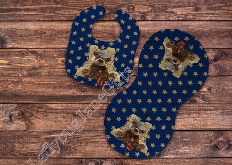 Baby Military Bear Gift for Girl or Boy  -  Bib, Burp or Set Baby Military Bear
