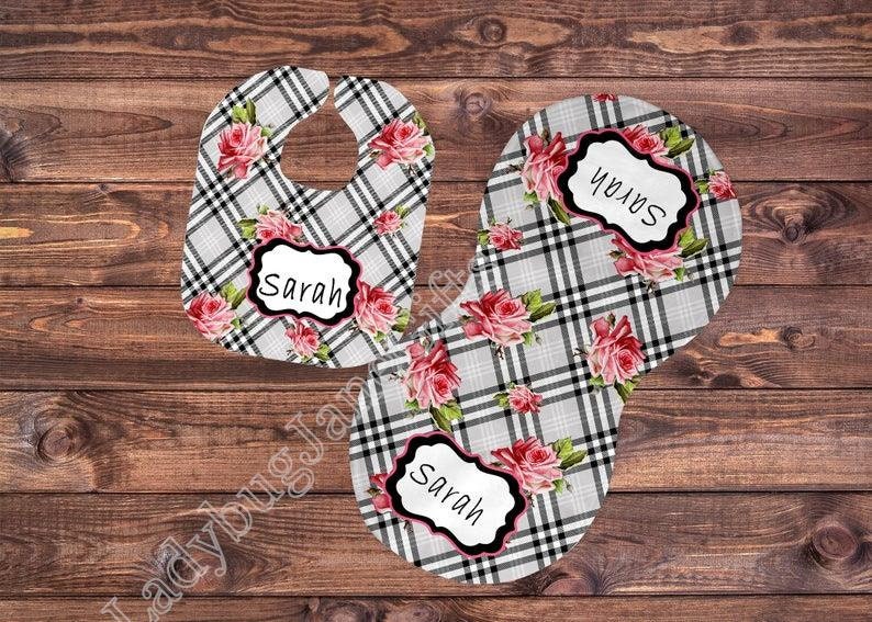 Baby Pink Rose Gift for Girl or Boy  -  Bib, Burp or Set Baby Pink Rose