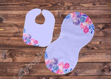 Load image into Gallery viewer, Baby Purple Floral Gift for Girl or Boy  -  Bib, Burp or Set Baby  Purple  Floral
