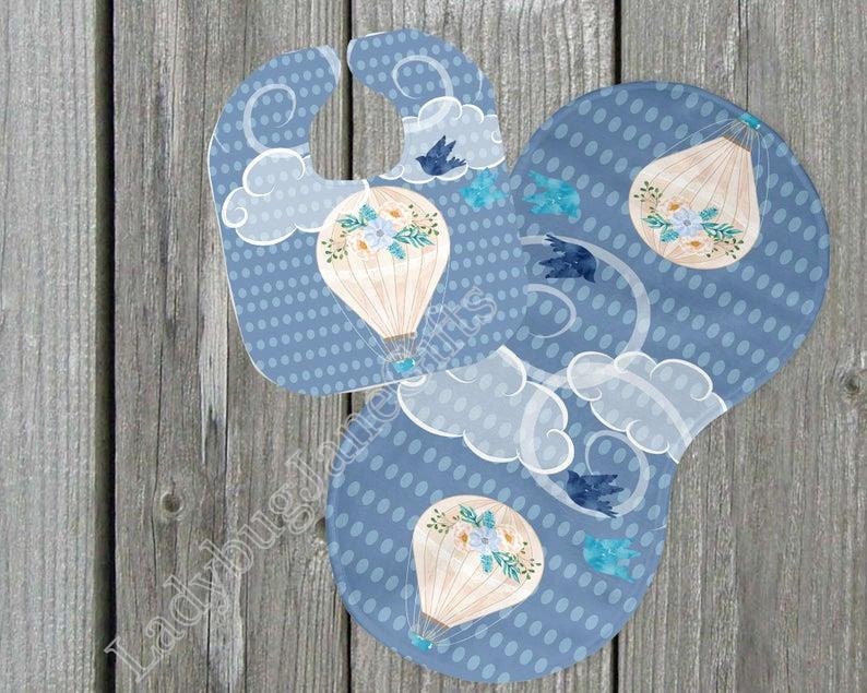 Baby Air Balloon Gift for Girl or Boy  -  Bib, Burp or Set Baby Air Balloon