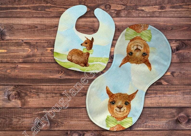 Baby Llama Gift for Girl or Boy  -  Bib, Burp or Set Baby Llama