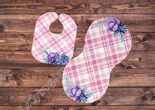 Load image into Gallery viewer, Baby Pink Plaid Floral Gift for Girl or Boy  -  Bib, Burp or Set Baby  Pink Plaid Floral
