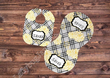 Load image into Gallery viewer, Baby Yellow Plaid Floral Gift for Girl or Boy  -  Bib, Burp or Set Baby  Yellow Plaid Floral
