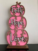 Load image into Gallery viewer, Awareness Stacked Pumpkin Decoration Cancer Awareness Pink Ribbon
