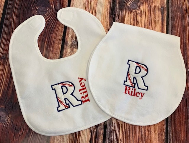 Baseball applique Bib or burp and Set