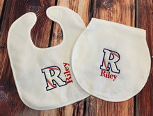 Load image into Gallery viewer, Baseball applique Bib or burp and Set
