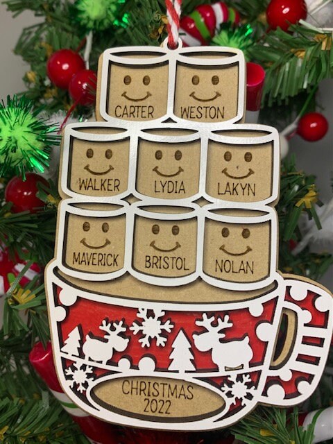 Hot Cocoa Marshmallow Personalized Ornament  Family Ornament