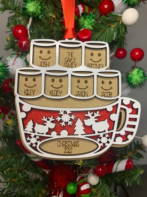 Hot Cocoa Marshmallow Personalized Ornament  Family Ornament