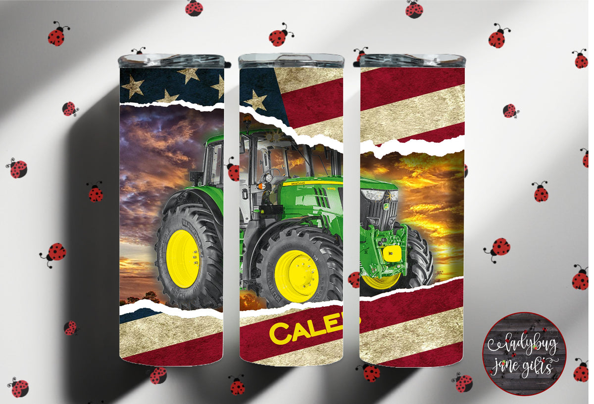 Green Tractor Personalized Customized Tumbler