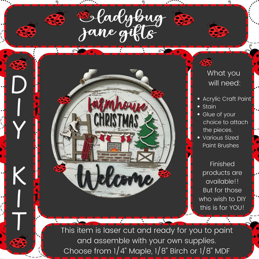 Farmhouse Christmas Interchangeable for 10.5 inch round sign or bread board - DIY Bare Wood Blanks