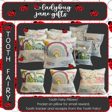 Load image into Gallery viewer, Personalized Tooth Fairy Pillow with Pocket for Reward, Tooth Fairy Receipts &amp; Tracker - 7x7 inches
