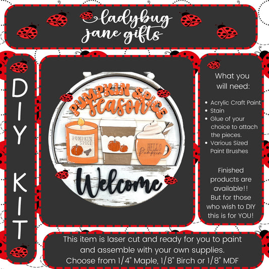 Pumpkin Spice Season Interchangeable for 10.5 inch round sign or bread board - DIY Bare Wood Blanks