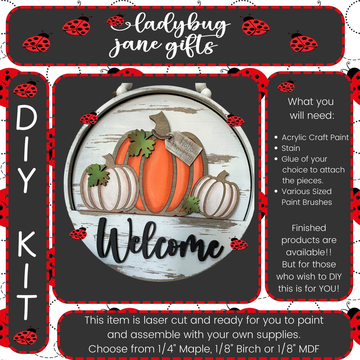 Pumpkin Interchangeable for 10.5 inch round sign or bread board - DIY Bare Wood Blanks