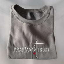 Load image into Gallery viewer, Pray Wait Trust Embroidered Sweatshirt or Hoodie – Christian Faith Crewneck or Hoodie
