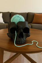 Load image into Gallery viewer, Skull Yarn Bowl, Gothic Yarn Holder for Knitters &amp; Crocheters, Spooky Halloween Decor for Crafters, Unique Gift for Fiber Artists
