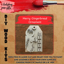 Load image into Gallery viewer, Merry Gingerbread Ornament DIY Christmas Wood Blank Paint Your Own Gingerbread Holiday Craft Kit Personalized Ornament
