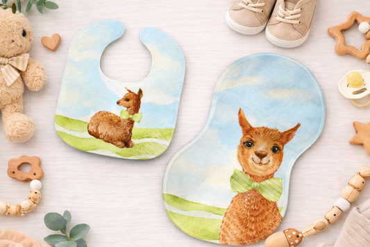 Baby Llama Gift for Girl or Boy  -  Bib, Burp or Set Baby Llama